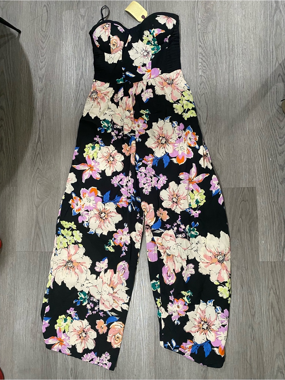 Strapless Floral Wide-Leg Jumpsuit - Black/Multicolor